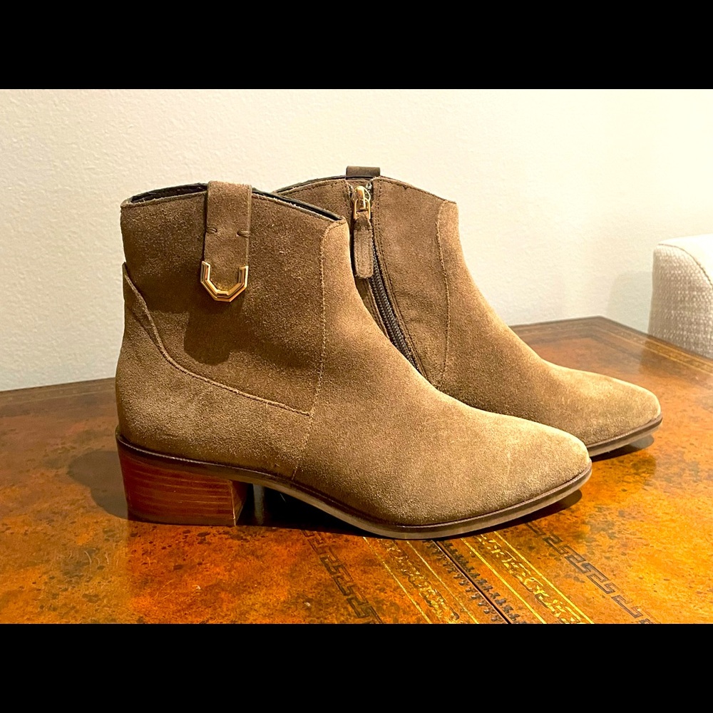 Cole Haan suede booties, size 7.5 , 2 inch block heels, worn only once.